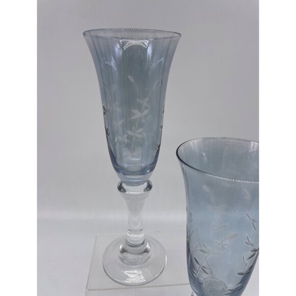 Smokey Blue Blown Cordial Champagne Elegant Glass 6 Oz Set of Two (2) - Picture 5 of 7